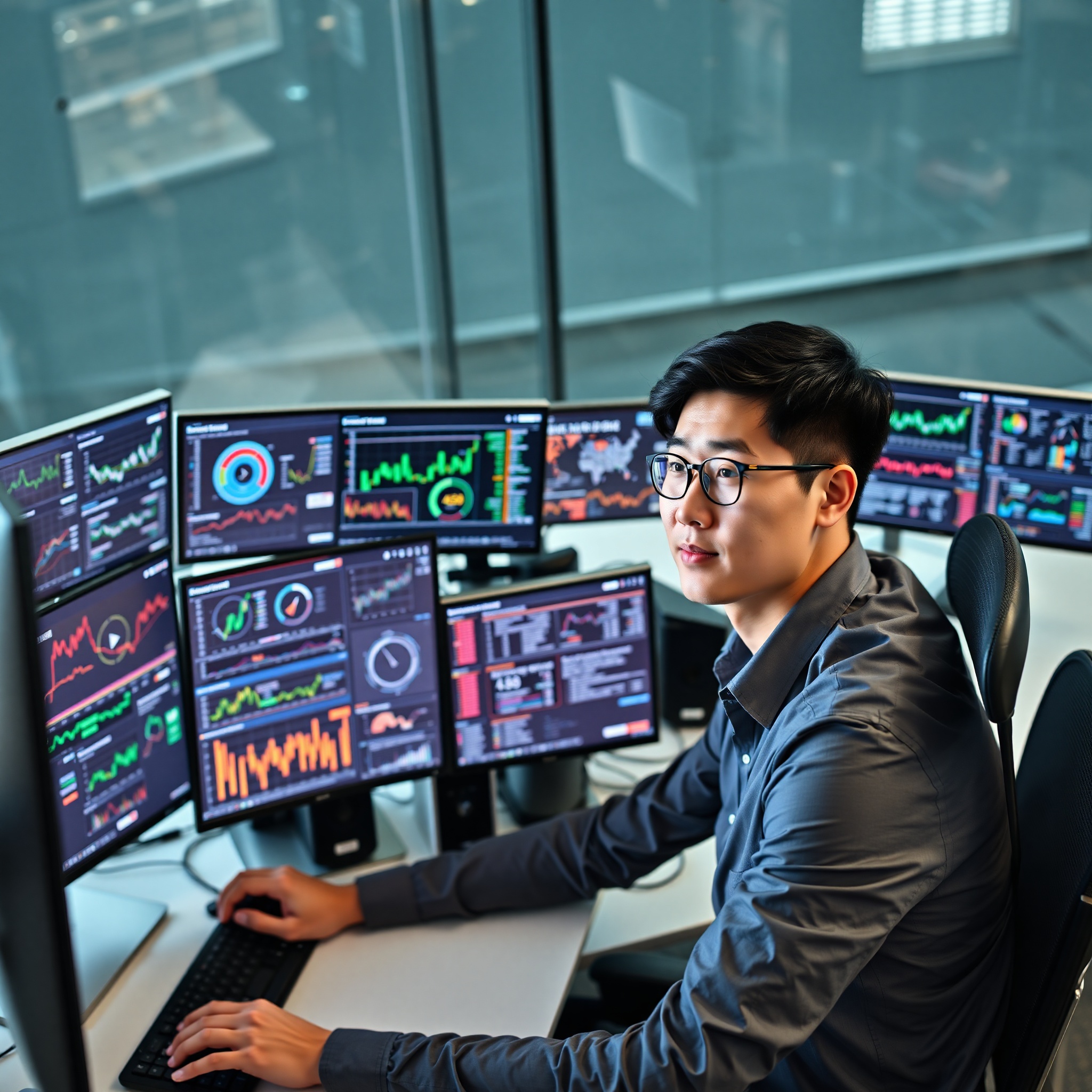 Data analyst working with business intelligence dashboards and analytics software